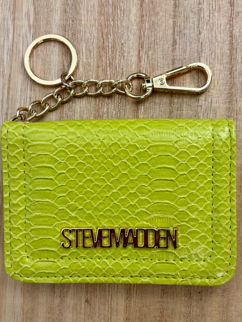 Steve Madden Neon Lime Snake-Embossed Card Case with Keychain